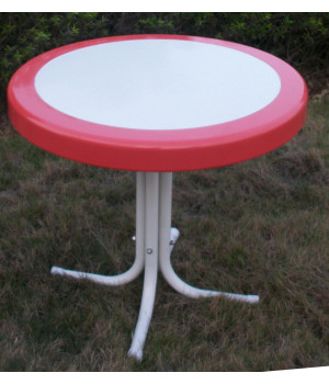Metal Retro Round Table Red Coral and White