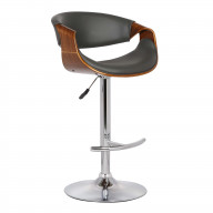 Armen Living Butterfly Adjustable Swivel Barstool In Gray Pu With Chrome Finish And Walnut Wood