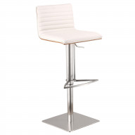 Cafe Adjustable Brushed Stainless Steel Barstool in White Pu with Walnut Back