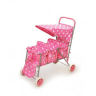 Triple Doll Stroller - Pink with Polka Dots