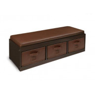 Storage Bench with Cushion and Three Bins - Espresso w/Espresso