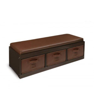 Storage Bench with Cushion and Three Bins - Espresso w/Espresso