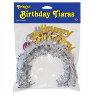 Pkgd Happy Birthday Tiaras W/Fringe (Pack Of 12)