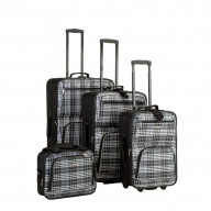 4Pc Black Plaid Luggage Set - Blackcross
