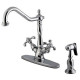 Kingston Brass French Country Double Handle Mono Deck Kitchen Faucet with Brass Sprayer