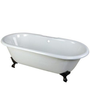 Kingston Brass VCT7D663013NB5 66 inch Cast Iron Double Ended Clawfoot Bathtub with Oil Rubbed Bronze Feet and 7 inch Centers Faucet Drillings, White