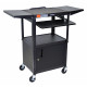 Luxor Adjustable Height Black Metal A/V Cart w/ Pullout Keyboard Tray, Cabinet & 2 Drop Leaf Shelves