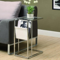 WHITE / CHROME METAL ACCENT TABLE WITH A MAGAZINE HOLDER