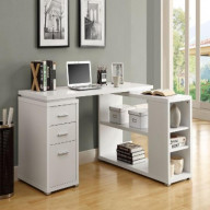 Computer Desk, Home Office, Corner, Left, Right Set-Up, Storage Drawers, L Shape, Work, Laptop, Laminate, White, Contemporary, Modern