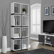 Bookshelf, Bookcase, Etagere, 5 Tier, 71"H, Office, Bedroom, Laminate, White, Grey, Contemporary, Modern
