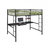 Black Metal Full Loft Bed with Workstation