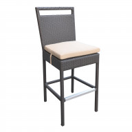 Armen Living Tropez Outdoor Patio Wicker Barstool with Water Resistant Beige Fabric Cushions