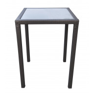 Armen Living Tropez Outdoor Patio Wicker Bar Table with Black Glass Top