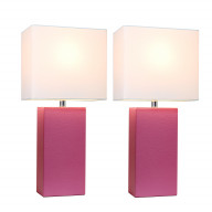 Elegant Designs 2 Pack Modern Leather Table Lamps with White Fabric Shades, Hot Pink