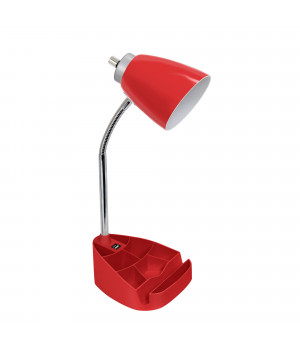 Limelights Gooseneck Organizer Desk Lamp with iPad Tablet Stand Book Holder and USB port, Red