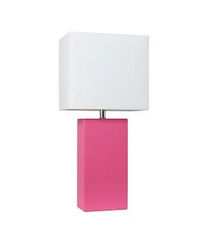 Elegant Designs Modern Leather Table Lamp with White Fabric Shade, Hot Pink