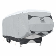 Classic Accessories OverDrive SkyShield Deluxe Tyvek 5th Wheel Trailer Cover, Fits 33' - 37' Trailers - Water Repellent Tyvek RV Cover (80-365-101801-EX)
