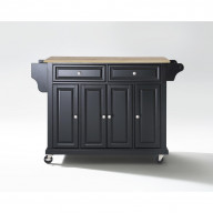 NATURAL WOOD TOP KITCHEN CART/ISLAND IN BLACK FINISH
