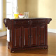ALEXANDRIA STAINLESS STEEL TOP KITCHEN ISLAND IN VINTAGE MAHOGANY FINISH