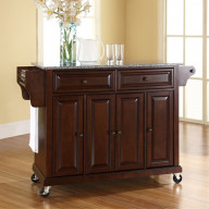 SOLID GRANITE TOP KITCHEN CART/ISLAND IN VINTAGE MAHOGANY FINISH