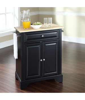 LAFAYETTE NATURAL WOOD TOP PORTABLE KITCHEN ISLAND IN BLACK FINISH
