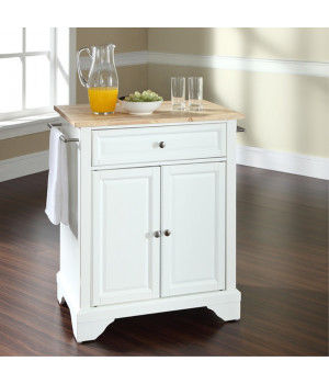 LAFAYETTE NATURAL WOOD TOP PORTABLE KITCHEN ISLAND IN WHITE FINISH