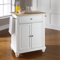 CAMBRIDGE NATURAL WOOD TOP PORTABLE KITCHEN ISLAND IN WHITE FINISH