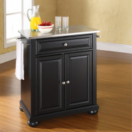 ALEXANDRIA STAINLESS STEEL TOP PORTABLE KITCHEN ISLAND IN BLACK FINISH