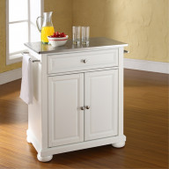 ALEXANDRIA STAINLESS STEEL TOP PORTABLE KITCHEN ISLAND IN WHITE FINISH