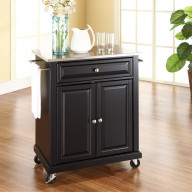 STAINLESS STEEL TOP PORTABLE KITCHEN CART/ISLAND IN BLACK FINISH