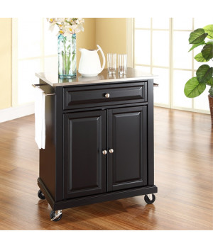 STAINLESS STEEL TOP PORTABLE KITCHEN CART/ISLAND IN BLACK FINISH