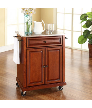STAINLESS STEEL TOP PORTABLE KITCHEN CART/ISLAND IN CLASSIC CHERRY FINISH