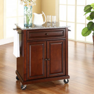 SOLID GRANITE TOP PORTABLE KITCHEN CART/ISLAND IN VINTAGE MAHOGANY FINISH