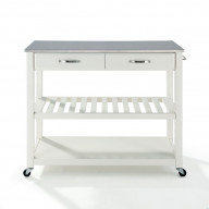 STAINLESS STEEL TOP KITCHEN CART/ISLAND WITH OPTIONAL STOOL STORAGE IN WHITE FINISH