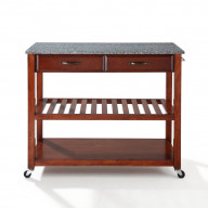 SOLID GRANITE TOP KITCHEN CART/ISLAND WITH OPTIONAL STOOL STORAGE IN CLASSIC CHERRY FINISH