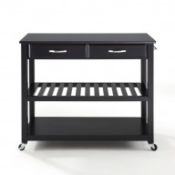 SOLID BLACK GRANITE TOP KITCHEN CART/ISLAND WITH OPTIONAL STOOL STORAGE IN BLACK FINISH