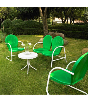 GRIFFITH 4 PIECE METAL OUTDOOR CONVERSATION SEATING SET - LOVESEAT & 2 CHAIRS IN GRASSHOPPER GREEN FINISH WITH SIDE TABLE IN WHITE FINISH
