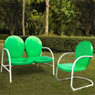 GRIFFITH 2 PIECE METAL OUTDOOR CONVERSATION SEATING SET - LOVESEAT & CHAIR IN GRASSHOPPER GREEN FINISH