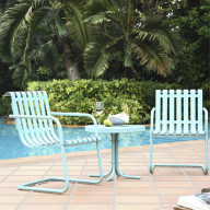 GRACIE 3 PIECE METAL OUTDOOR CONVERSATION SEATING SET - 2 CHAIRS AND SIDE TABLE IN CARIBBEAN BLUE
