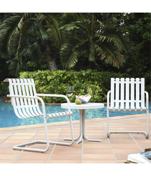 GRACIE 3 PIECE METAL OUTDOOR CONVERSATION SEATING SET - 2 CHAIRS AND SIDE TABLE IN ALABASTER WHITE