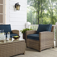 BRADENTON OUTDOOR WICKER ARM CHAIR WITH NAVY CUSHIONS