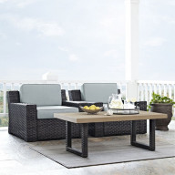 BEAUFORT 3 PC OUTDOOR WICKER SEATING SET WITH MIST CUSHION - TWO OUTDOOR WICKER CHAIRS, COFFEE TABLE