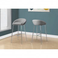 Bar Stool, Set Of 2, Counter Height, Kitchen, Metal, Fabric, Grey, Chrome, Contemporary, Modern