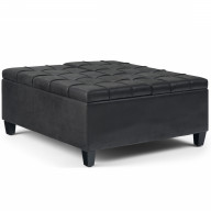 Harrison Coffee Table Ottoman in Distressed Black Faux Air Leather