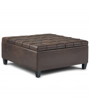 Harrison Coffee Table Ottoman in Distressed Brown Air Faux Leather