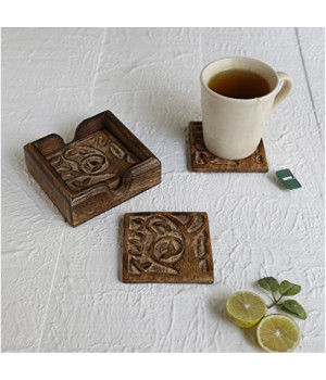 storeindya, Square Drink Coasters Handmade Set of 4 Absorbent Coasters for Tea Coffee Cup Wine Beer Glass Mug Kitchen Accessories (Tree of Life Collection)