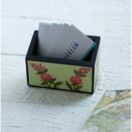Small Wooden Hand painted Floral Pen Pencil Office Supplies Visiting Card Holder Stand Storage Organizer Display Desk Stationary 4.5 X 2.5 X 3.5 Inches