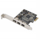 Low Profile PCIe 1394b/1394a (2B1A) Card, TI Chipset, Extra Regular Bracket
