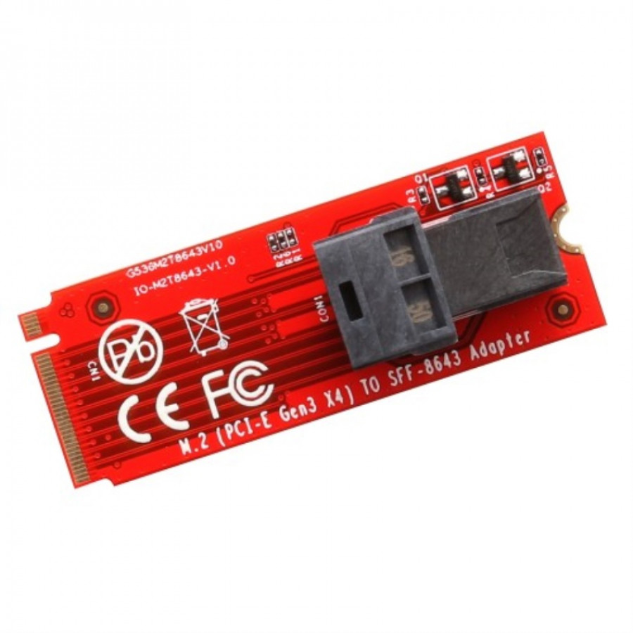 U.2 (SFF-8639) to M.2 (PCIe I/F) Adapter, PCI-Express 3.0 x4 Base, Built-in 1x 36-pin SFF-8643 Female Plug Connector and 1x M.2 NGFF M-Key Receptacle Connector, Support NVM Express (NVME), Data Transfer Rate up to 12 Gbps, Support M.2 Card Size: 22*30, 22