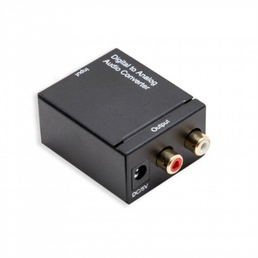 Digital (Coaxial or Toslink) to Analog R/L Audio Converter, with Power Adapter, Black Color
